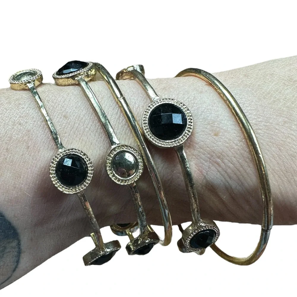 Set of 5 Gold & Black Bangle Bracelets
